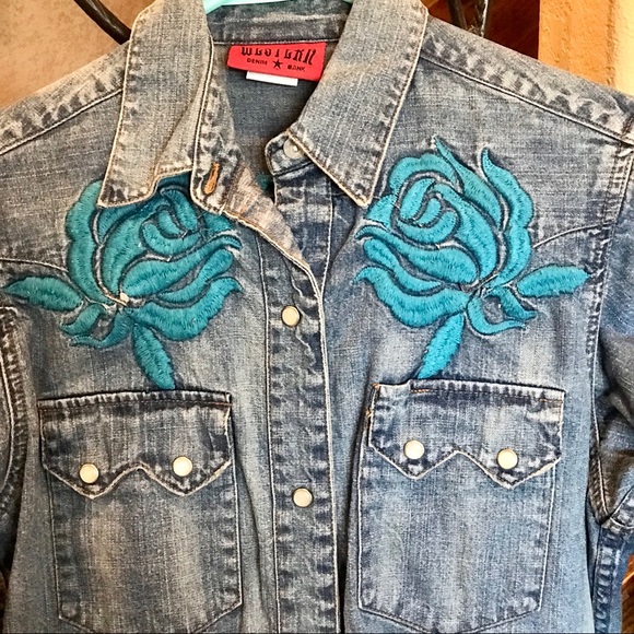 Lot of 2 Western Denim Bank Shirts Red M Blue L - Picture 4 of 6